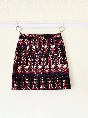 H&M dark abstract print mini skirt with faux leather trim
